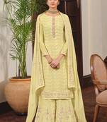 Orange cotton embroidered kurta set with dupatta