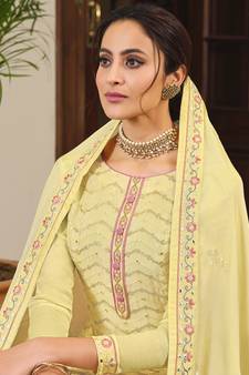 Yellow embroidered chiffon salwar