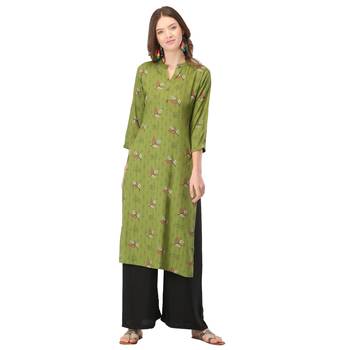 Light-green printed rayon long-kurtis 1
