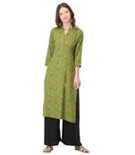 Light-green printed rayon long-kurtis