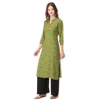 Light-green printed rayon long-kurtis 3