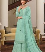 Teal embroidered chiffon salwar