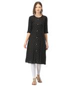Black printed rayon long-kurtis