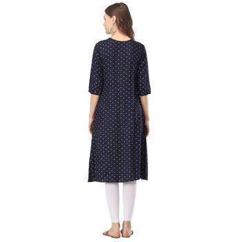 Navy-blue printed rayon long-kurtis 2