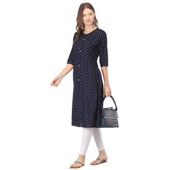 Navy-blue printed rayon long-kurtis 5