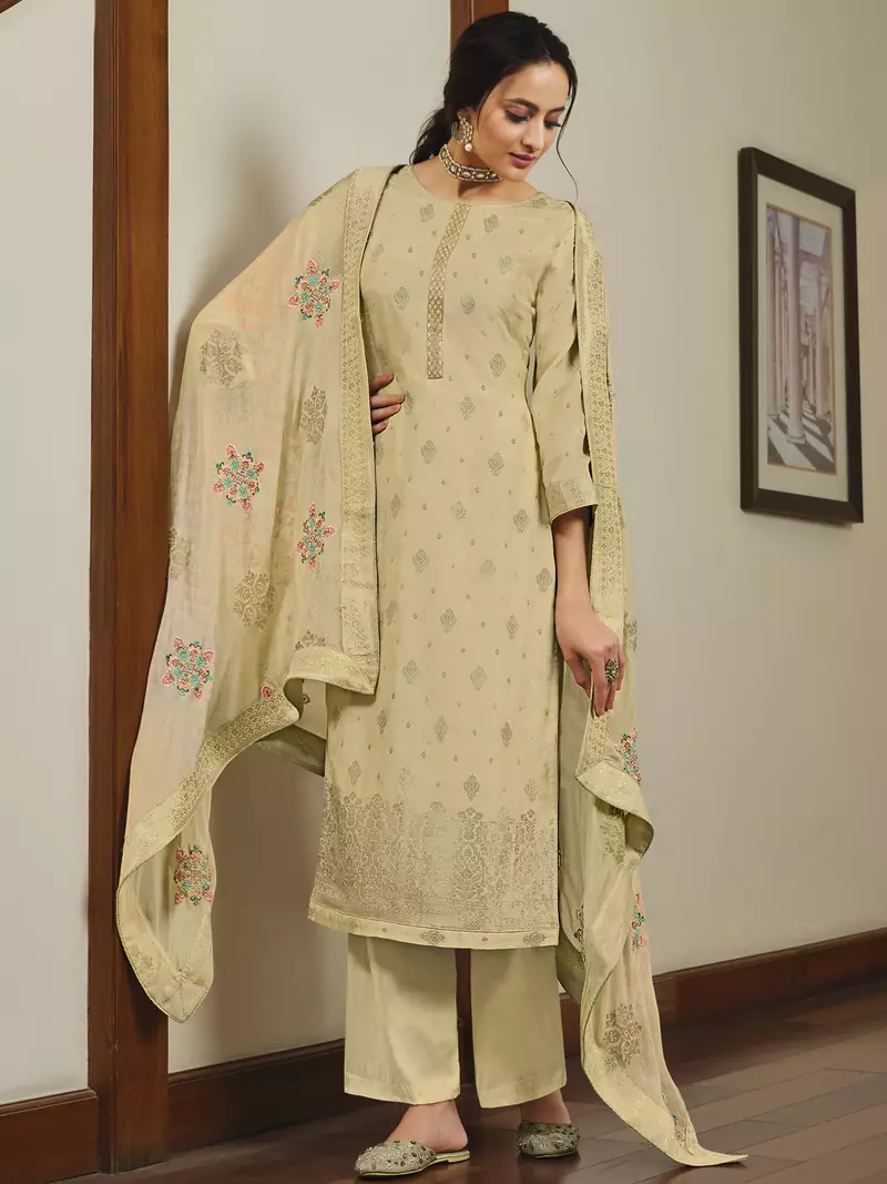 Beige embroidered art silk salwar
