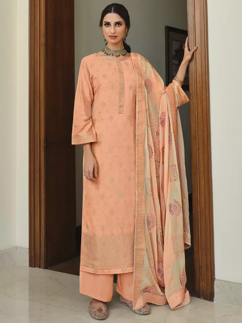 Peach embroidered art silk salwar