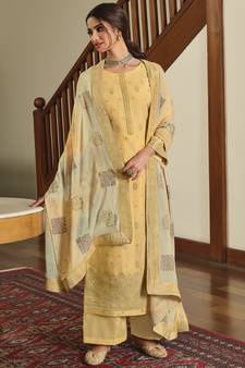 Yellow embroidered art silk salwar