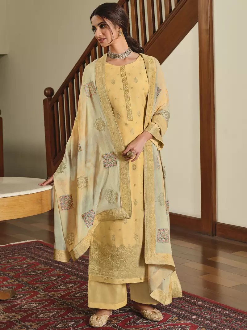 Yellow embroidered art silk salwar