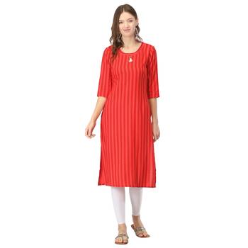 Red printed rayon long-kurtis 1