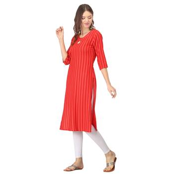 Red printed rayon long-kurtis 3