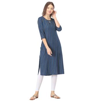 Blue printed rayon long-kurtis 1