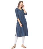 Blue printed rayon long-kurtis