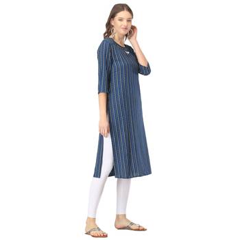 Blue printed rayon long-kurtis 4