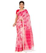 Cotton Silk Bengali Handloomcotton-sarees- With Blouse Piece(MIRSH-1002-02 / White-Red)
