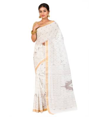 Pure Cotton Bengali Handloomcotton-sarees- Without Blouse Piece( MIRSH-1022-02 / Off- White) 1
