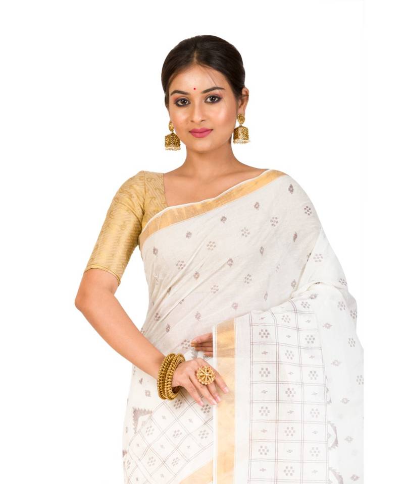 Pure Cotton Bengali Handloomcotton-sarees- Without Blouse Piece( MIRSH-1022-02 / Off- White)