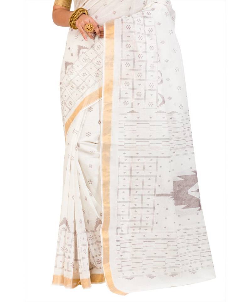 Pure Cotton Bengali Handloomcotton-sarees- Without Blouse Piece( MIRSH-1022-02 / Off- White)