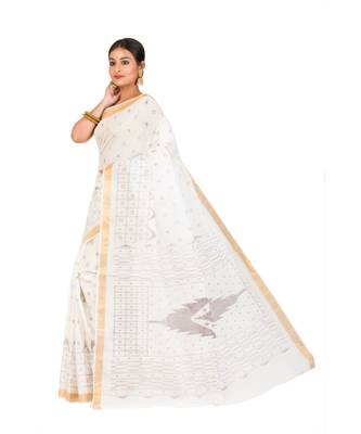 Pure Cotton Bengali Handloomcotton-sarees- Without Blouse Piece( MIRSH-1022-02 / Off- White) 4