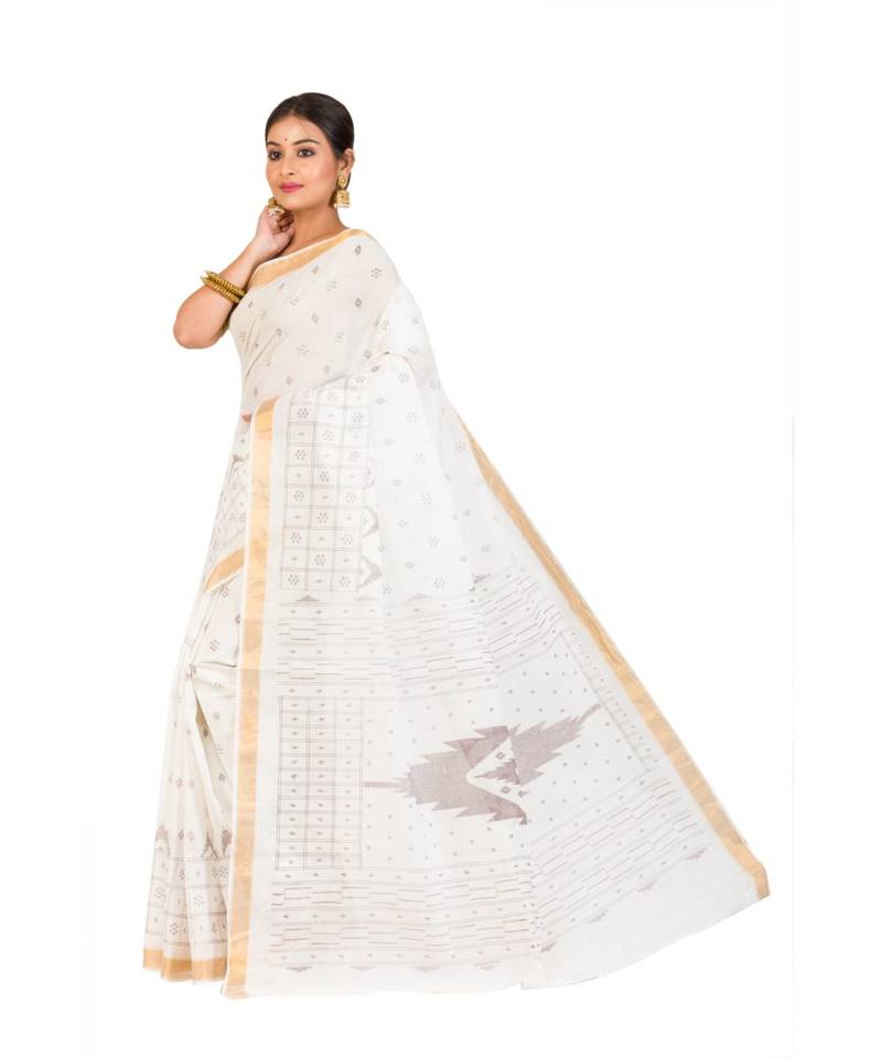 Pure Cotton Bengali Handloomcotton-sarees- Without Blouse Piece( MIRSH-1022-02 / Off- White)