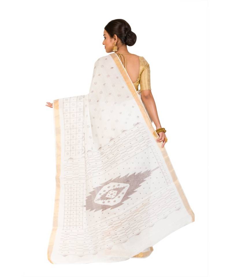 Pure Cotton Bengali Handloomcotton-sarees- Without Blouse Piece( MIRSH-1022-02 / Off- White)