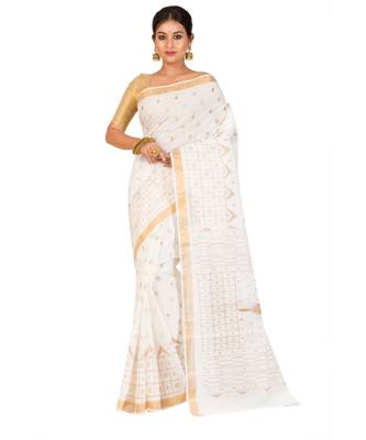 Pure Cotton Bengali Handloomcotton-sarees- Without Blouse Piece( MIRSH-1022-03 / Off- White) 1