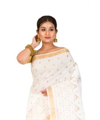 Pure Cotton Bengali Handloomcotton-sarees- Without Blouse Piece( MIRSH-1022-03 / Off- White) 2