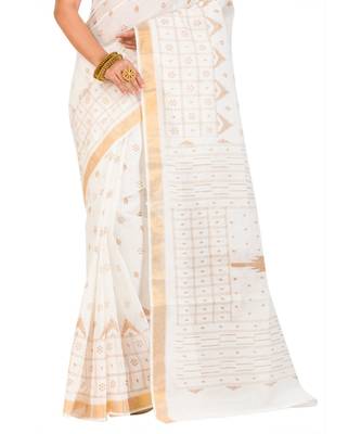 Pure Cotton Bengali Handloomcotton-sarees- Without Blouse Piece( MIRSH-1022-03 / Off- White) 3