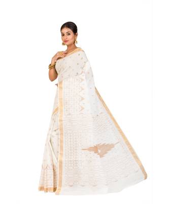 Pure Cotton Bengali Handloomcotton-sarees- Without Blouse Piece( MIRSH-1022-03 / Off- White) 4