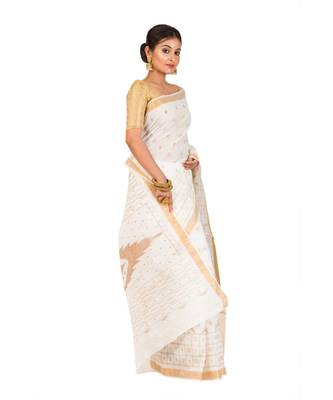 Pure Cotton Bengali Handloomcotton-sarees- Without Blouse Piece( MIRSH-1022-03 / Off- White) 5