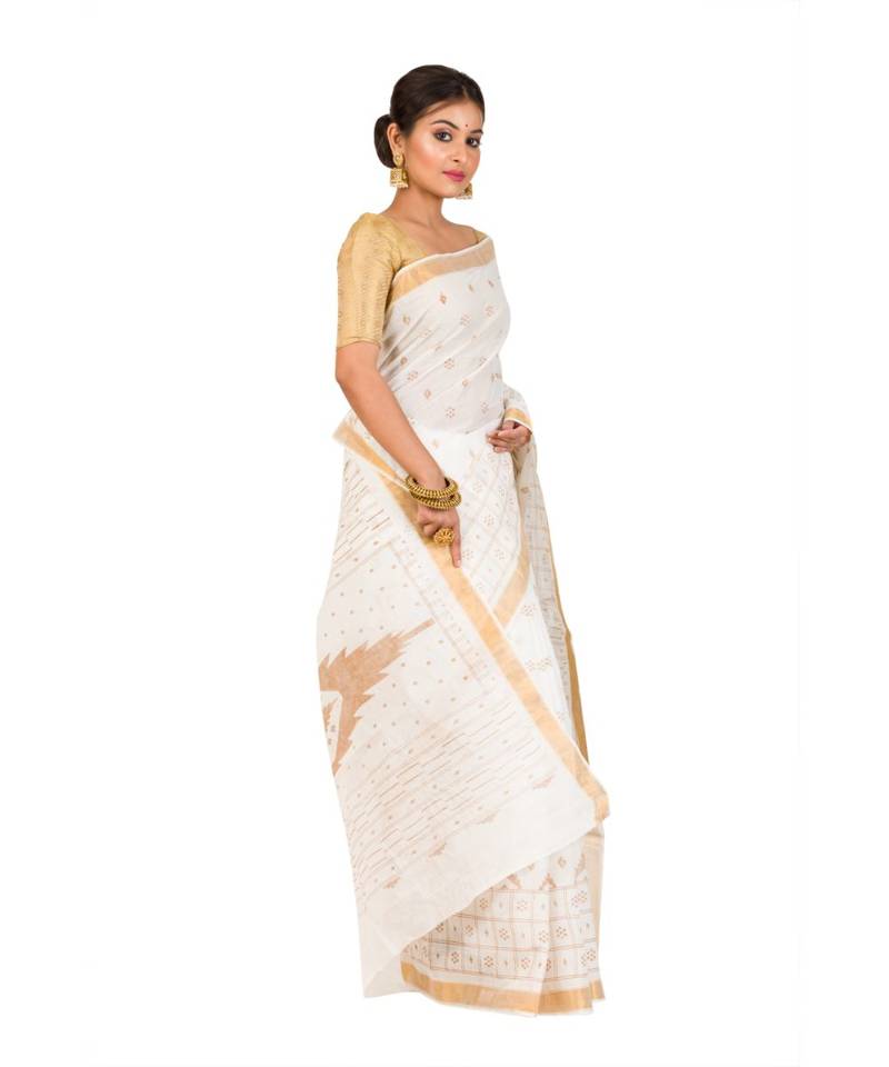 Pure Cotton Bengali Handloomcotton-sarees- Without Blouse Piece( MIRSH-1022-03 / Off- White)