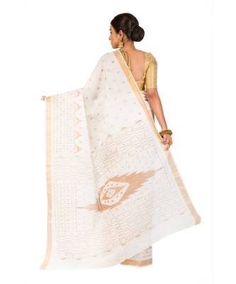 Pure Cotton Bengali Handloomcotton-sarees- Without Blouse Piece( MIRSH-1022-03 / Off- White) 6