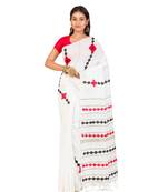 Pure Cotton  Bengali Handloom  Appliquecotton-sarees- With Blouse Piece (MIRSH-1010-01 / White)