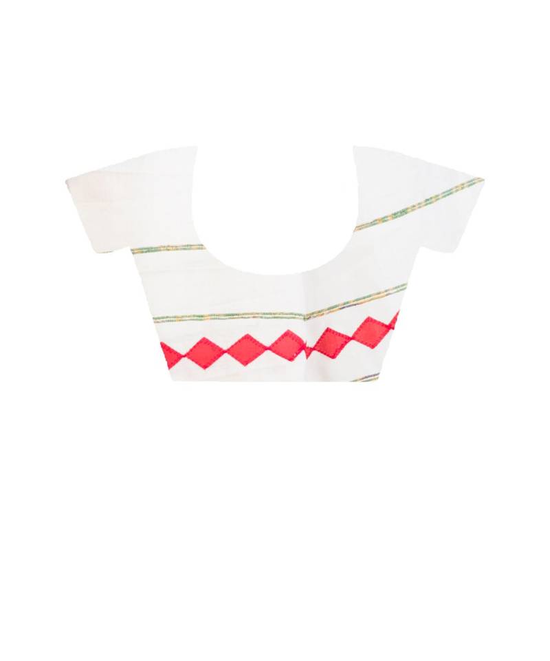 Pure Cotton  Bengali Handloom  Appliquecotton-sarees- With Blouse Piece (MIRSH-1010-01 / White)