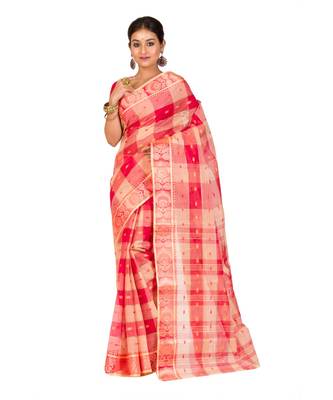 Pure Cotton Bengali Handloomcotton-sarees- Without Blouse Piece(MIRSH-1015-01 /  off white -Red ) 1