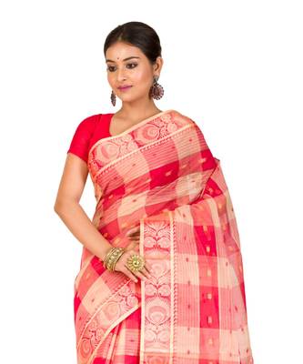 Pure Cotton Bengali Handloomcotton-sarees- Without Blouse Piece(MIRSH-1015-01 /  off white -Red ) 2