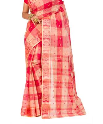Pure Cotton Bengali Handloomcotton-sarees- Without Blouse Piece(MIRSH-1015-01 /  off white -Red ) 3