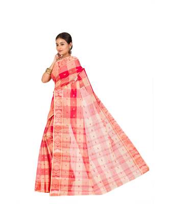 Pure Cotton Bengali Handloomcotton-sarees- Without Blouse Piece(MIRSH-1015-01 /  off white -Red ) 4