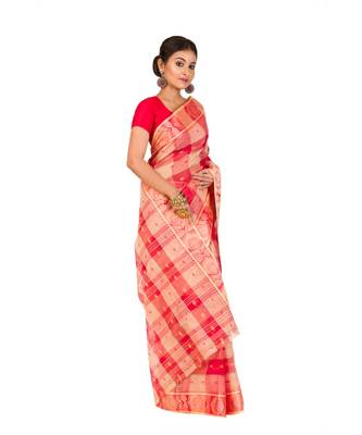 Pure Cotton Bengali Handloomcotton-sarees- Without Blouse Piece(MIRSH-1015-01 /  off white -Red ) 5