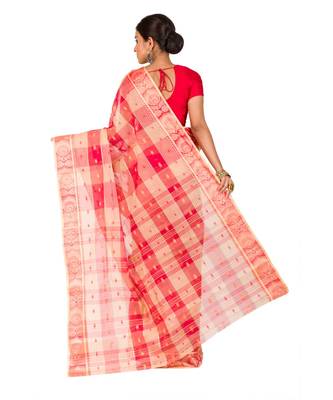 Pure Cotton Bengali Handloomcotton-sarees- Without Blouse Piece(MIRSH-1015-01 /  off white -Red ) 6