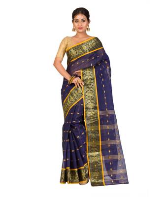 Pure Cotton Bengali Handloomcotton-sarees- Without Blouse Piece( MIRSH-1025 /  Navy Blue ) 1