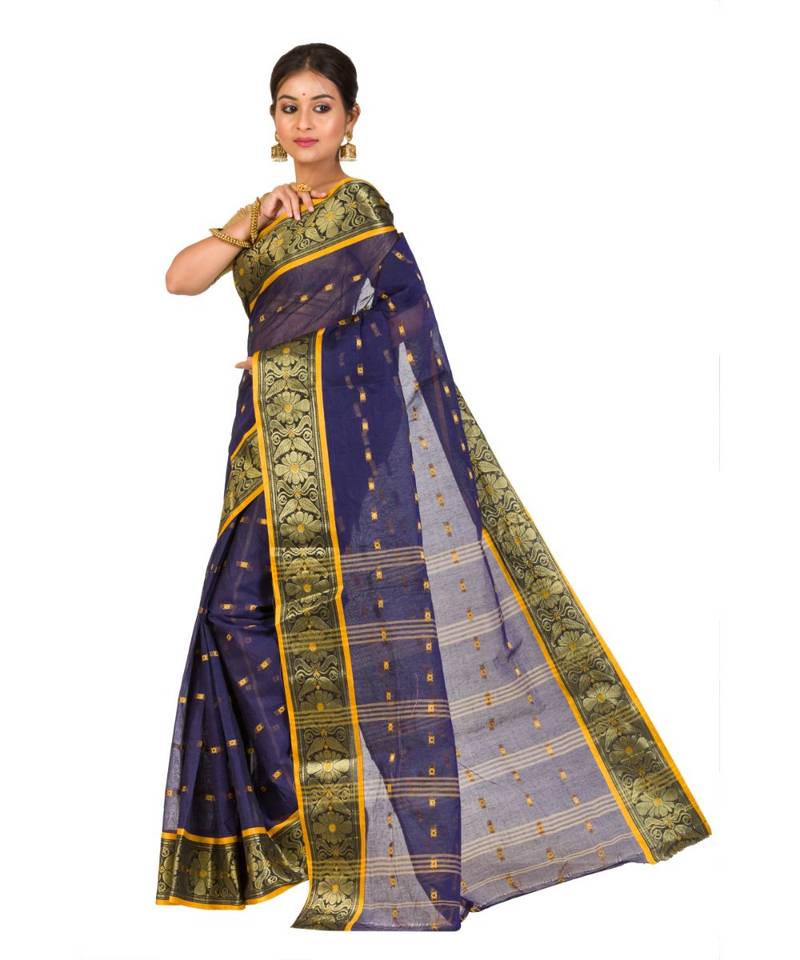Pure Cotton Bengali Handloomcotton-sarees- Without Blouse Piece( MIRSH-1025 /  Navy Blue )
