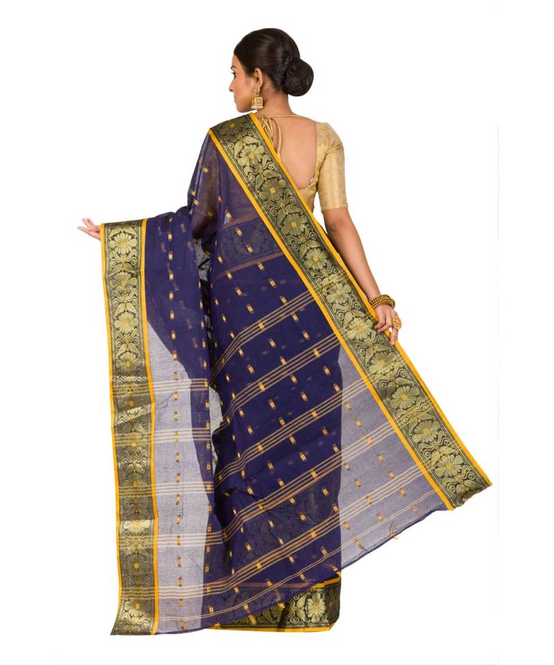 Pure Cotton Bengali Handloomcotton-sarees- Without Blouse Piece( MIRSH-1025 /  Navy Blue )