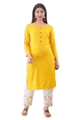 Yellow plain rayon kurta set 1