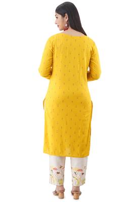 Yellow plain rayon kurta set 2