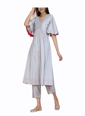 white silk long kurti set with palazzo 1
