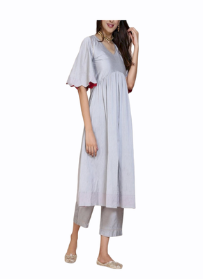 white silk long kurti set with palazzo 2
