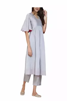 white silk long kurti set with palazzo