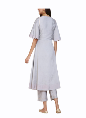 white silk long kurti set with palazzo 3