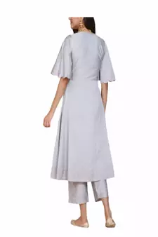white silk long kurti set with palazzo